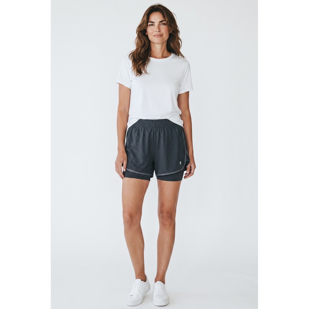 Danskin Now Womens Black 2-in-1 Layered Running Shorts Perforated Size M 8-10